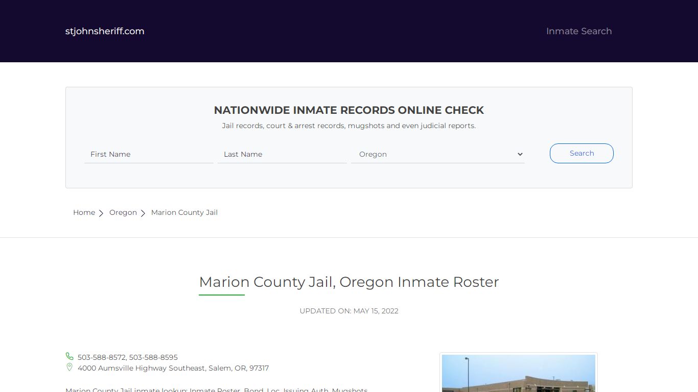 Marion County Jail, Oregon Inmate Roster